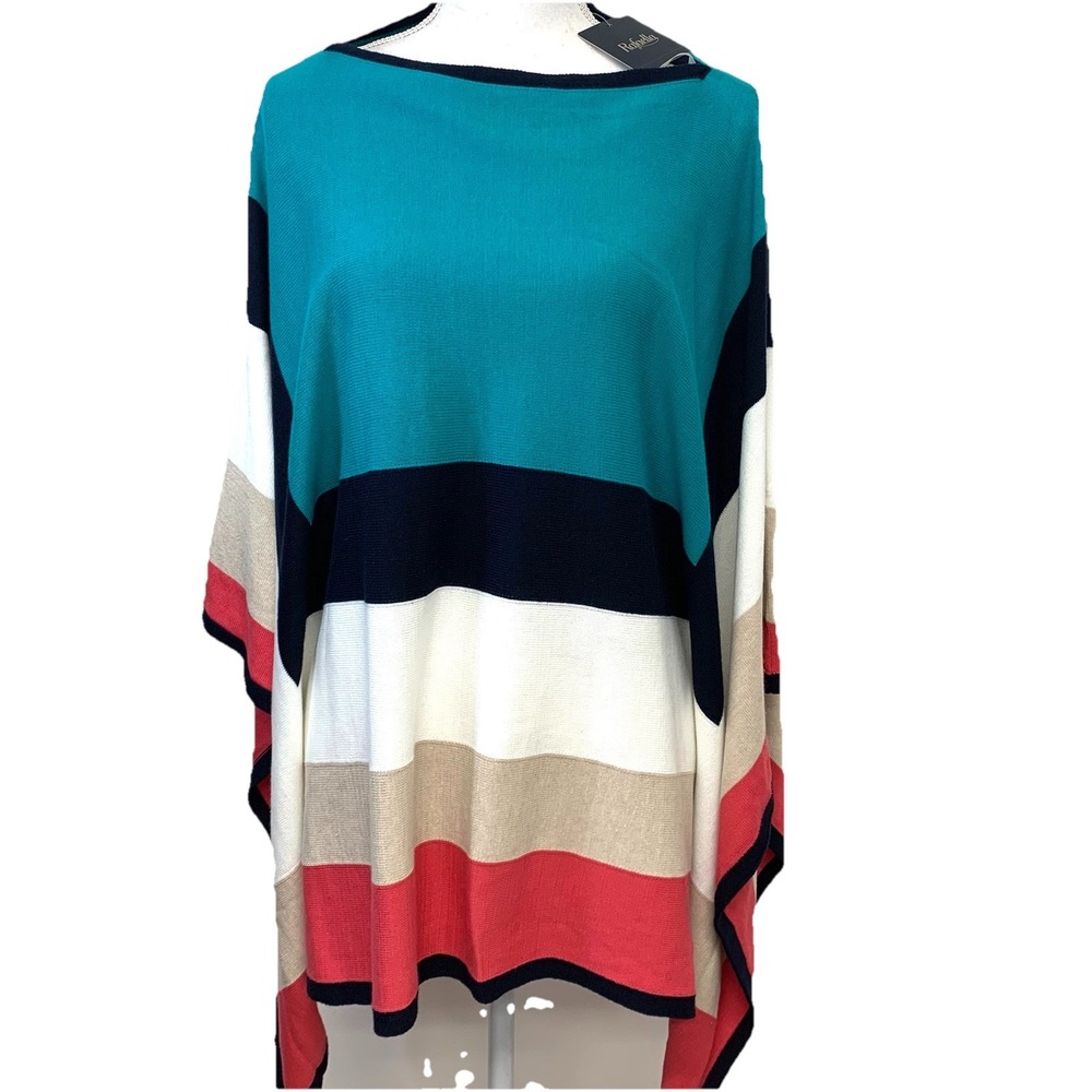 Rafaella Poncho Lightweight One Size Color Block Sweater‎ Colorful Wrap New